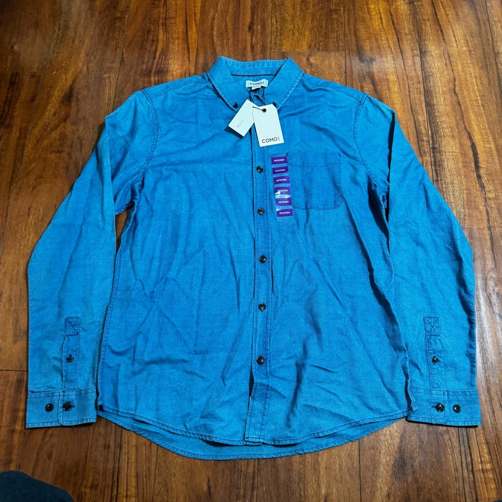NWT COMO MAN BUTTON DOWN BLUE SZ MEDIUM M